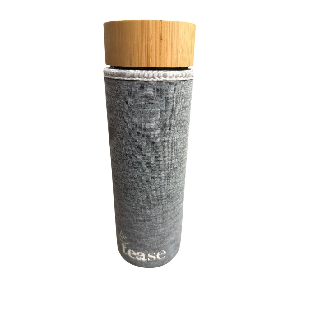 NEW Tease 3-in-1 Glass Tea Infuser Tumbler 15oz Bamboo Lid & Grey Sleeve